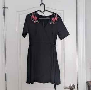 Embroidered floral tie front wrap dress